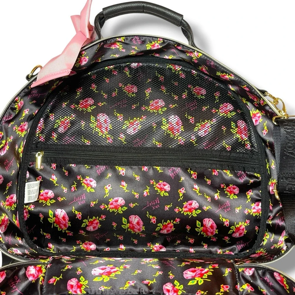 Betsey Johnson Floral Stripe Rotary Phone Satchel Travel Train Case Weekender